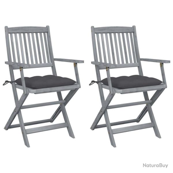 Chaises pliables d'ext�rieur lot de 2 et coussins Bois d'acacia