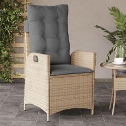 Chaise inclinable de jardin coussins m&eacute;lange beige poly rotin