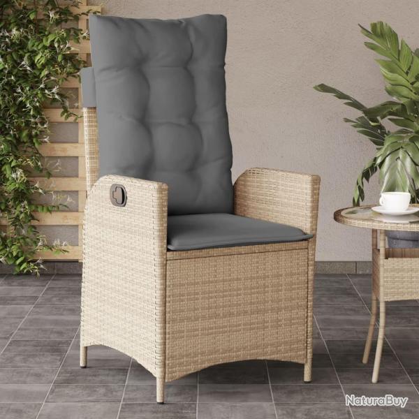 Chaise inclinable de jardin coussins m�lange beige poly rotin