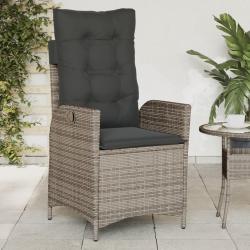 Chaise inclinable de jardin avec coussins gris r&eacute;sine tress&eacute;e