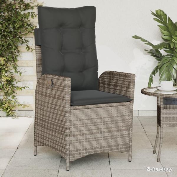 Chaise inclinable de jardin avec coussins gris r�sine tress�e alsavelo