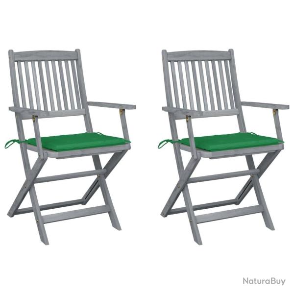 Chaises pliables d'ext�rieur lot de 2 et coussins Bois d'acacia
