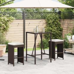 Tabourets de bar jardin coussins lot de 2 marron r&eacute;sine tress&eacute;e