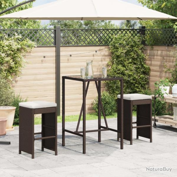 Tabourets de bar jardin coussins lot de 2 marron r�sine tress�e