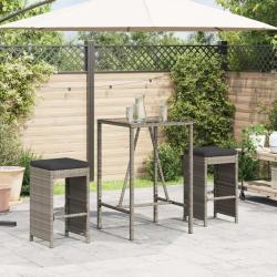 Tabourets de bar jardin coussins lot de 2 gris r&eacute;sine tress&eacute;e