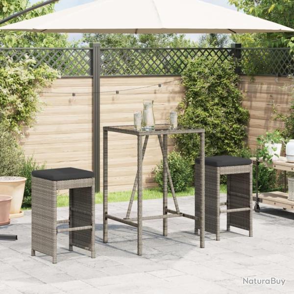 Tabourets de bar jardin coussins lot de 2 gris r�sine tress�e