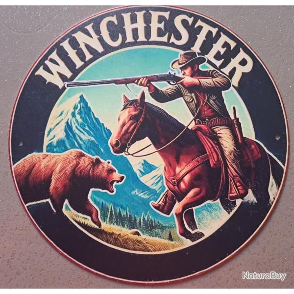 plaque decoration en alu panneau vintage WINCHESTER ours cheval REF 41 chasse