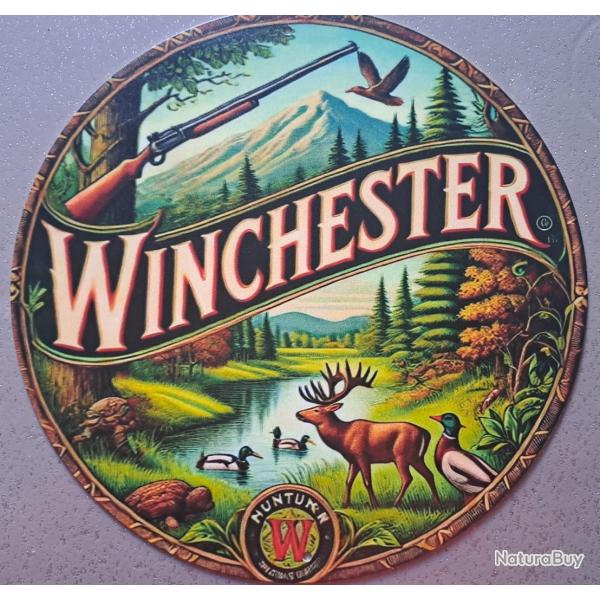 plaque decoration en alu panneau vintage WINCHESTER lac canard cerf REF 38 chasse