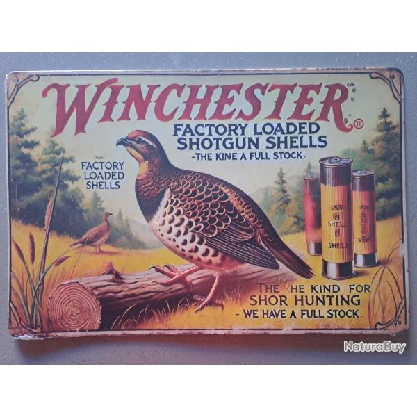 plaque decoration en alu panneau vintage WINCHESTER 30 X20 CMS FUSIL CHASSE PERDRIX CARABINE