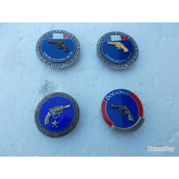lot de 4 insignes moniteurs de tir police/douanes,�tat neuf,RARE