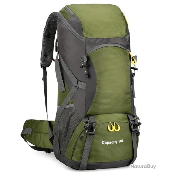 Sac  Dos 50L Grande Capacit avec Housse de Pluie Impermable Alpinisme Chasse Randonne Trekking
