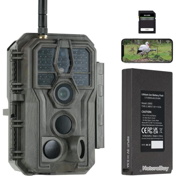 Cam�ra de Chasse WiFi E8P MAX Batterie Rechargeable 8000 mag Vision Nocturne Infrarouge No Glow 64MP