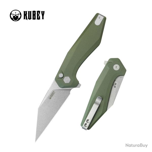 Couteau Kubey Fenrir Od Green Lame Wharncliffe Acier 14C28N SW Manche G-10 IKBS Button Lock KUB393B