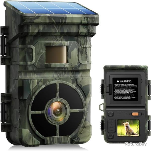 Camera de Chasse Solaire 4K UHD 48MP Nocturne Batterie Rechargeable Int�gr�e �tanche IP66 Piege
