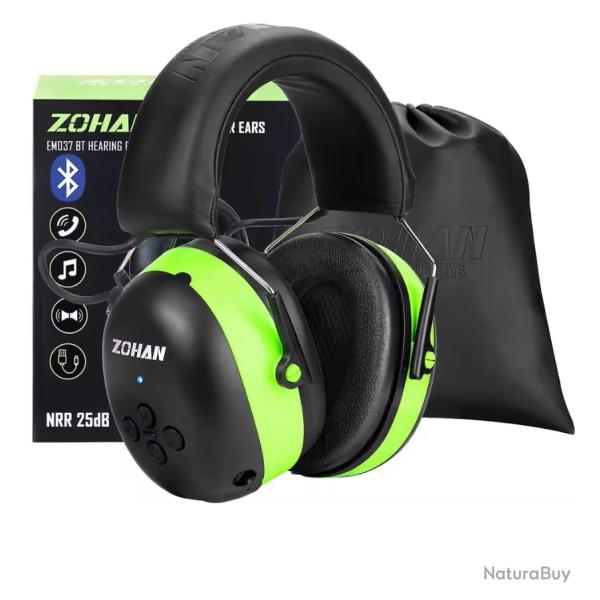 ZOHAN Casque Antibruit Bluetooth 5.0 - Protection Auditive et R�duction du Bruit 25dB Vert