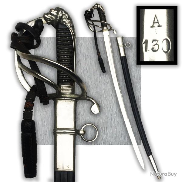 ABL : RARE SABRE POLICE BELGE DE TYPE LONG  '' A 130 '' + DRAGONNE TETE DE LION / ALBERT I ORIGINAL