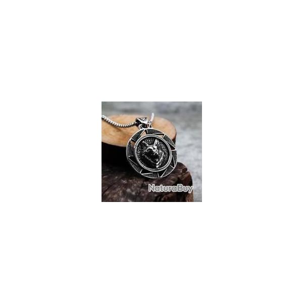 Collier viking pendentif du loup en acier inoxydable ench�re