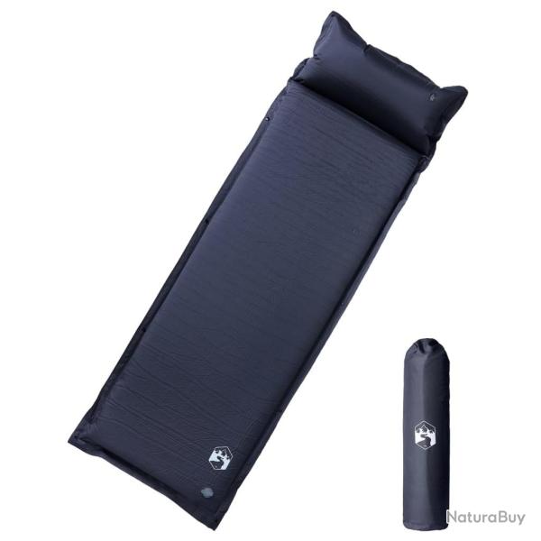 Matelas de camping autogonflant avec oreiller 1 personne gris
