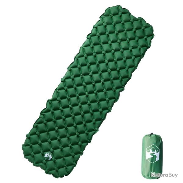 Matelas de camping gonflable 1 personne vert 190x58x6 cm alsavelo