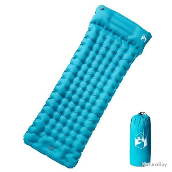 Matelas de camping autogonflant avec oreiller 1 personne bleu alsavelo