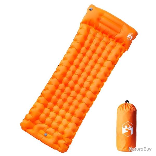 Matelas de camping autogonflant avec oreiller 1 personne orange