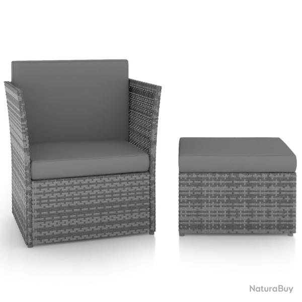 Chaise de jardin avec tabouret R�sine tress�e Anthracite