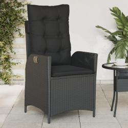 Chaise inclinable de jardin avec coussins noir r&eacute;sine tress&eacute;e