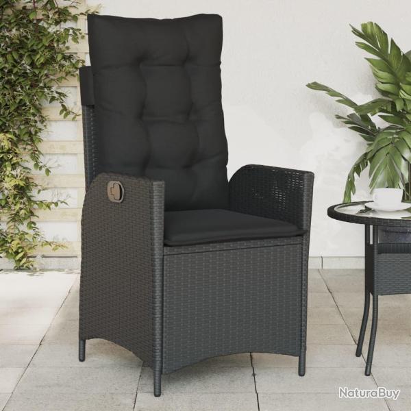 Chaise inclinable de jardin avec coussins noir rsine tresse alsavelo