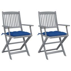 Chaises pliables d'ext&eacute;rieur lot de 2 et coussins Bois d'acacia alsavelo
