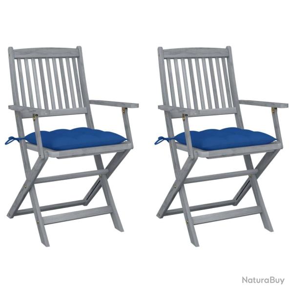 Chaises pliables d'extrieur lot de 2 et coussins Bois d'acacia alsavelo