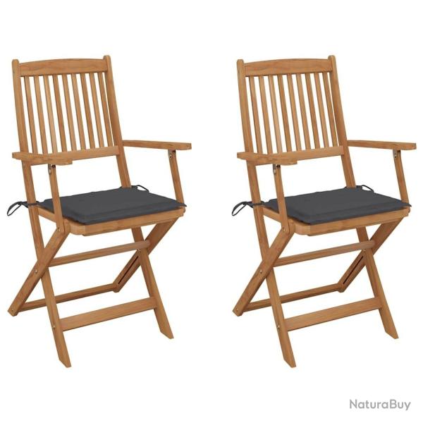 Chaises pliables de jardin lot de 2 avec coussins Bois d'acacia