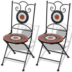 Chaises pliables de bistro 2 pcs C&eacute;ramique Terre cuite et blanc