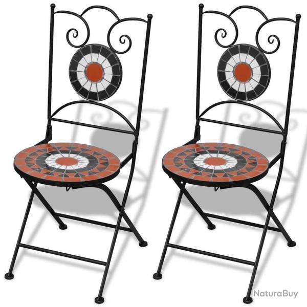 Chaises pliables de bistro 2 pcs Cramique Terre cuite et blanc alsavelo