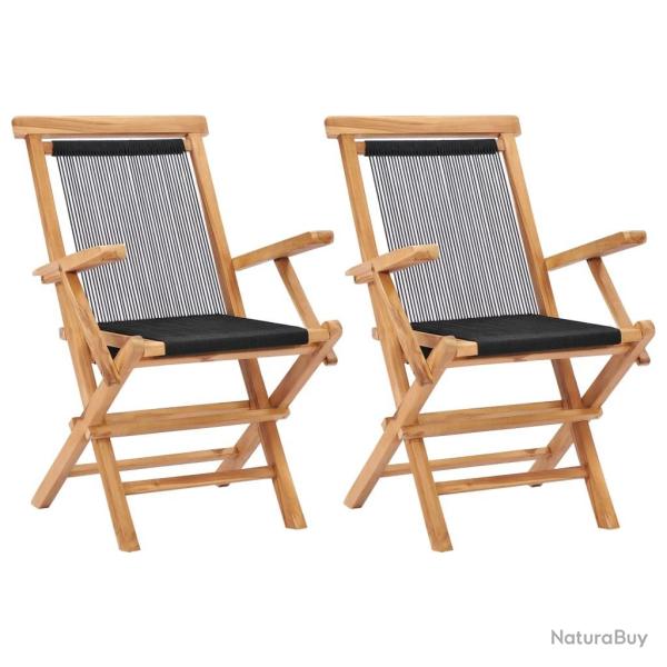 Chaises pliables de jardin lot de 2 Bois teck solide et corde