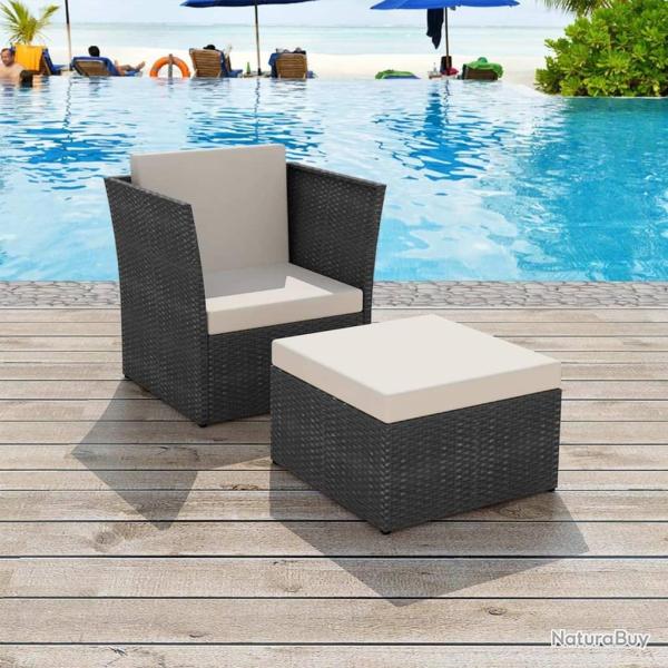 Chaise de jardin avec tabouret Noir R�sine tress�e