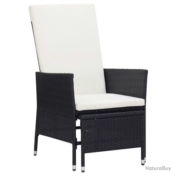 Chaise inclinable de jardin avec coussins R�sine tress�e Noir