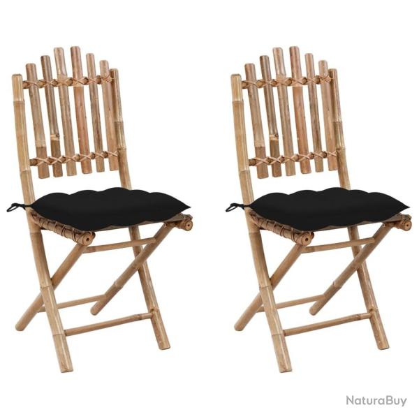 Chaises pliables de jardin lot de 2 avec coussins Bambou