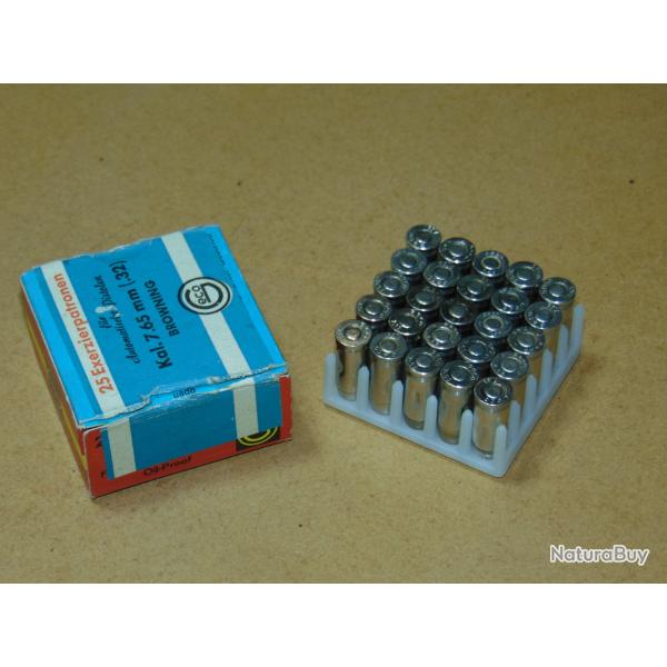 BOITE DE 25 CARTOUCHES D'EXERCICE MANIPULATION CAL. 7,65 mm BROWNING GECO.