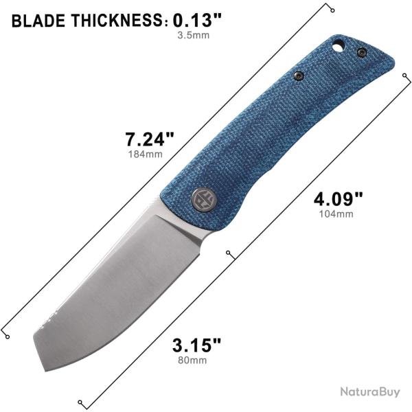 Couteau Petrified Fish Flavorist Blue Lame Cleaver Acier K110 Satin Manche Micarta Clip PFKE05BMP