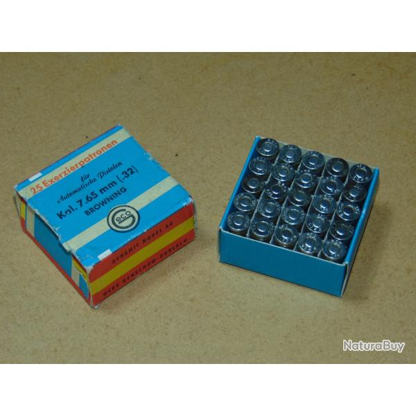 BOITE 25 CARTOUCHE D'EXERCICE MANIPULATION CAL. 7,65 mm BROWNING GECO