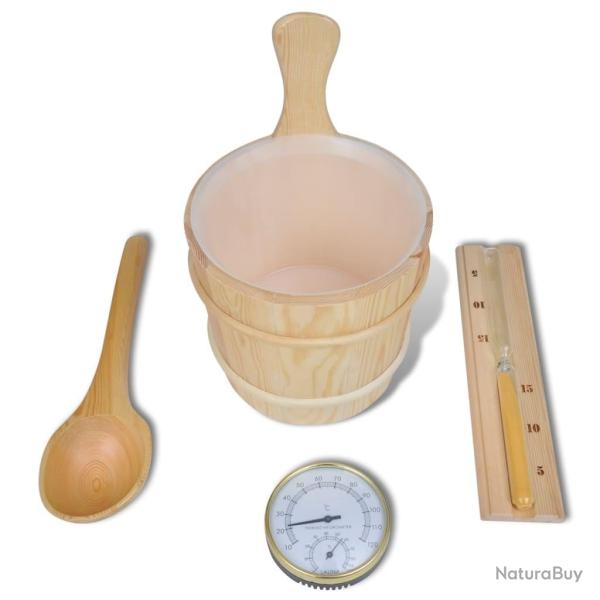 Accessoires sauna 5 pcs Seau Cuill�re Sablier Thermo-hygrom�tre alsavelo