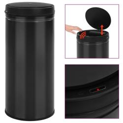 Poubelle &agrave; capteur automatique 80 L Acier au carbone Noir