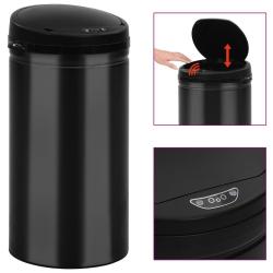Poubelle &agrave; capteur automatique 50 L Acier au carbone Noir