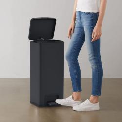 Poubelle &agrave; p&eacute;dale anti-empreinte 30 L Noir Acier inoxydable