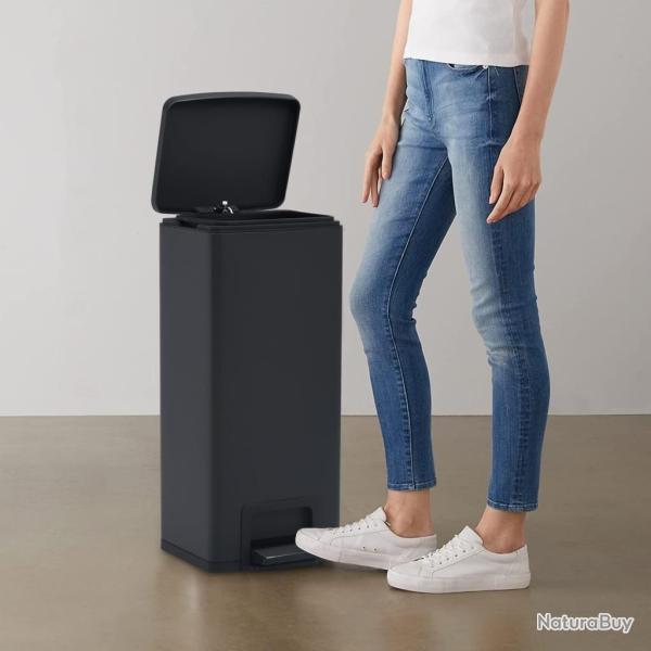 Poubelle  pdale anti-empreinte 30 L Noir Acier inoxydable alsavelo