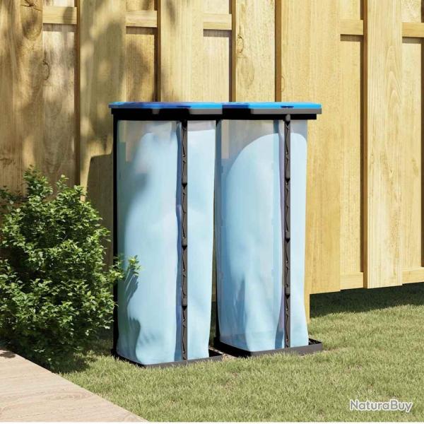 Porte-sacs poubelles 2 pcs noir et bleu 120 L PP