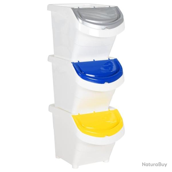 Poubelles empilables avec couvercles 3 pcs blanc PP 78 L