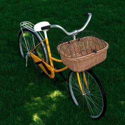 Panier avant de v&eacute;lo avec couvercle 50x45x35 cm Saule naturel alsavelo