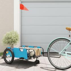 Remorque de v&eacute;lo bleu tissu oxford et fer