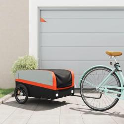 Remorque de v&eacute;lo noir et orange 45 kg fer